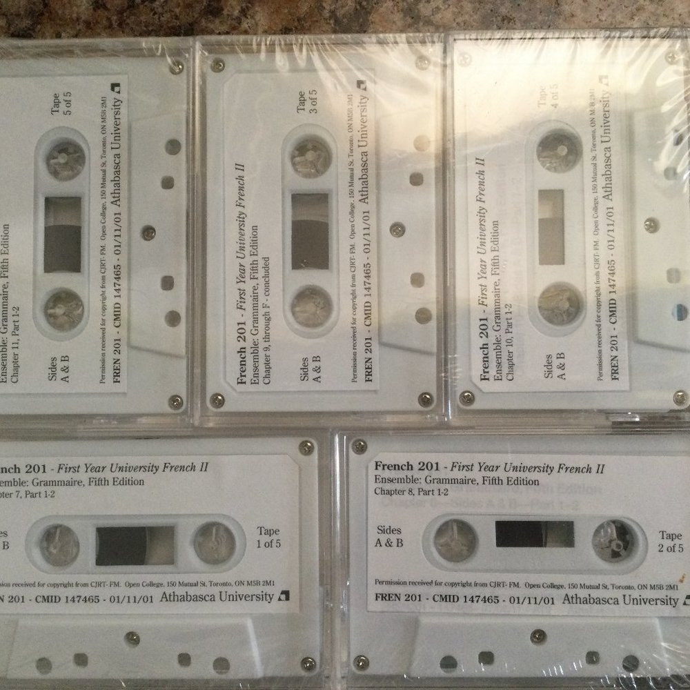 Pack of 5 learning French cassette tapes French 201 first year University unused